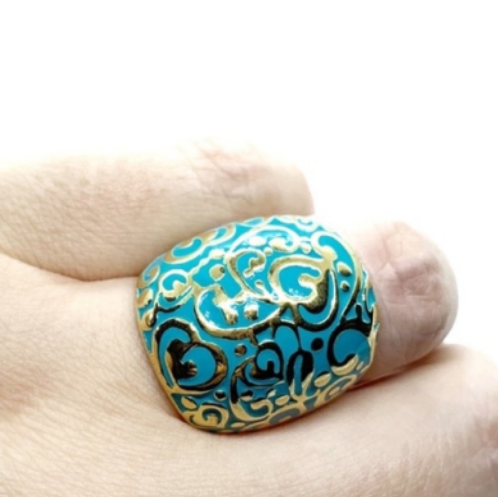 Barbie Blue New Ring Gold Tone Hearts Durable Chunky